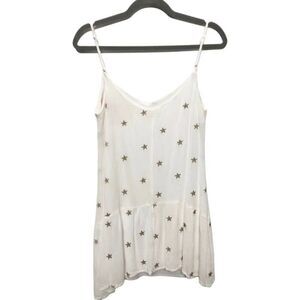 Francesca’s Mi Ami White & Gold Star Mini Dress – NWOT, Crinkle Gauze, Size S